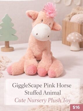 GiggleScape Pink Horse Plush Nursery Toy Heart Detail Cute Stuffed Animal